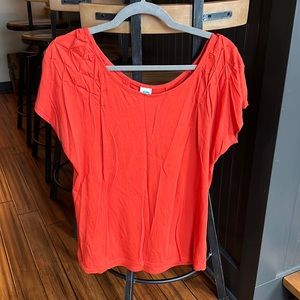 Anthropologie Orange Cotton Tee with Pleated Details